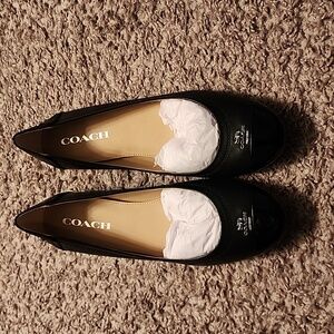 COACH Chelsea Matte Calf / Patent Black Ballet Flats shoes NWB